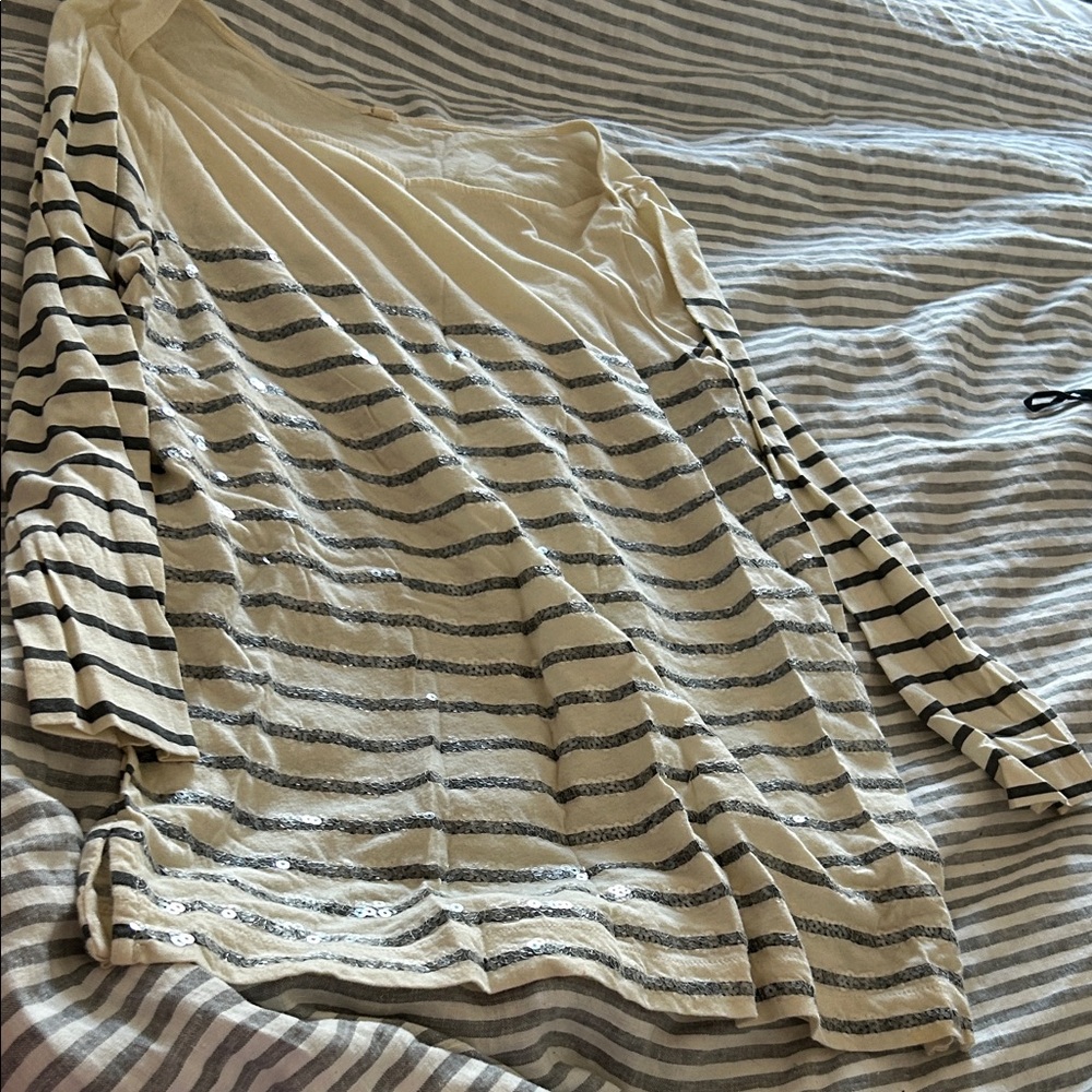 J. Crew Striped 3/4 Sleeve Top with sequin front